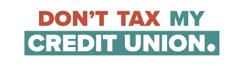don't tax my credit union in red and teal