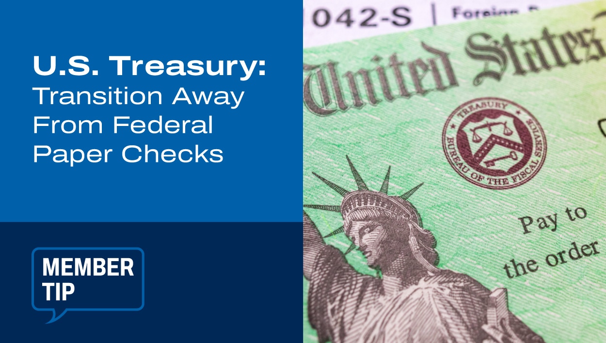 U.S. Treasury urges transition from federal paper checks by 2025, featuring green check and Lady Liberty.