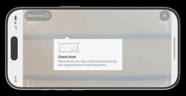 Phone screen showing mobile deposit instructions for qualifying members to deposit checks via our app.