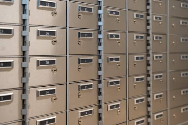 Lockboxes in a row, showcasing secure payment processing solutions for streamlined receivables management.