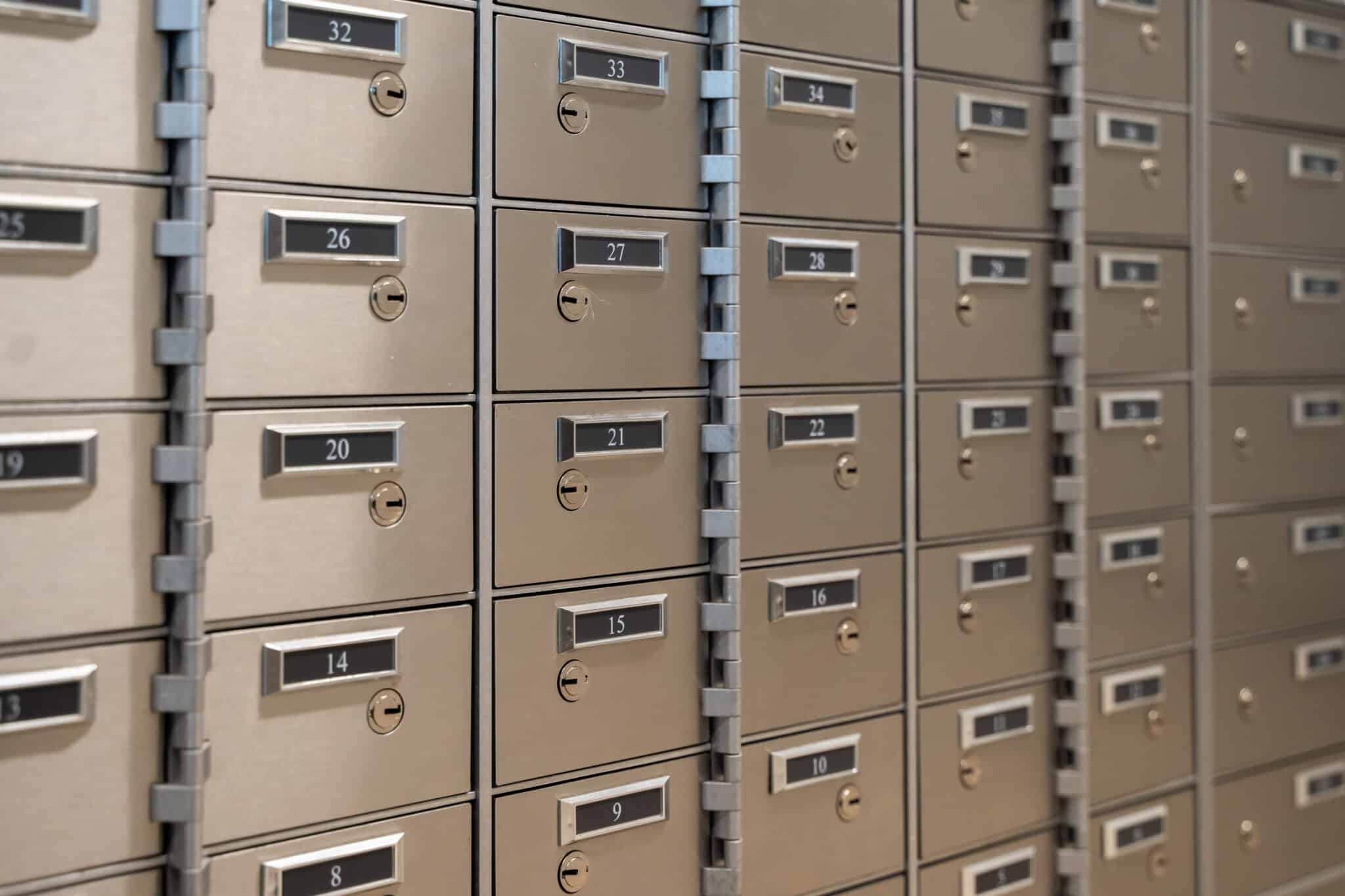 Lockboxes in a row, showcasing secure payment processing solutions for streamlined receivables management.
