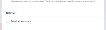 Electronic documents page showing option to enroll all accounts for eco-friendly paperless statements and notifications.