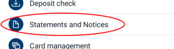 Account app menu highlighting "Statements and Notices" for enrolling in eco-friendly account delivery.
